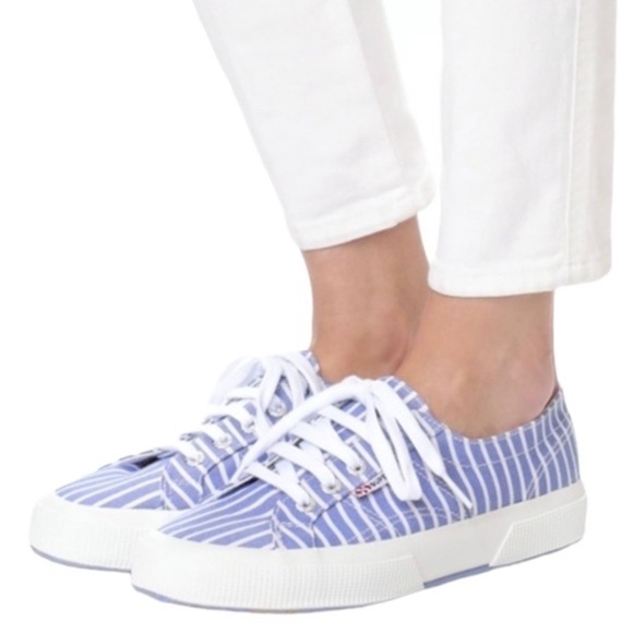 Superga 2750 Fabricshirt Blue/White Preppy Striped Sneakers S00BQP0 Size 8 - Picture 1 of 14